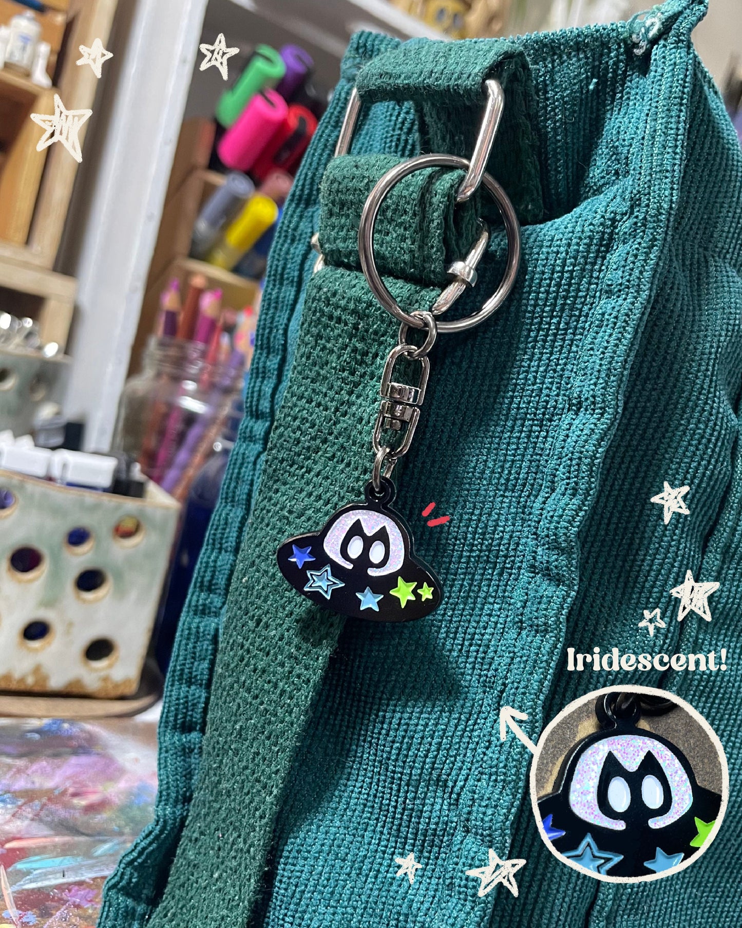 Flying Saucer Space Kitty Keychain