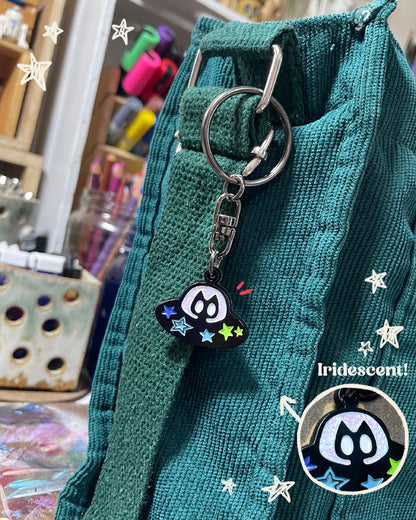 Flying Saucer Space Kitty Keychain