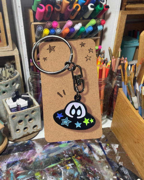 Flying Saucer Space Kitty Keychain
