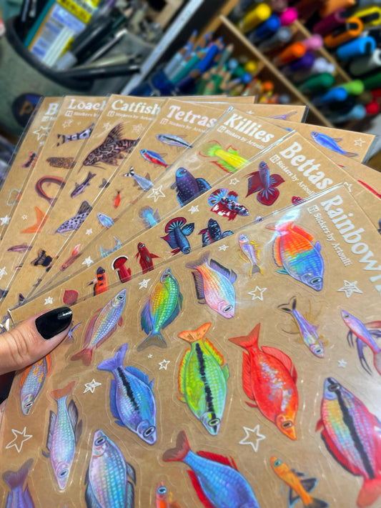 MULTIPACK Clear Aquarium Fish Sticker Sheets | 10 Pack Transparent Freshwater Stickers