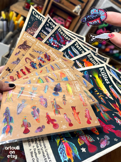 MULTIPACK Clear Aquarium Fish Sticker Sheets | 10 Pack Transparent Freshwater Stickers