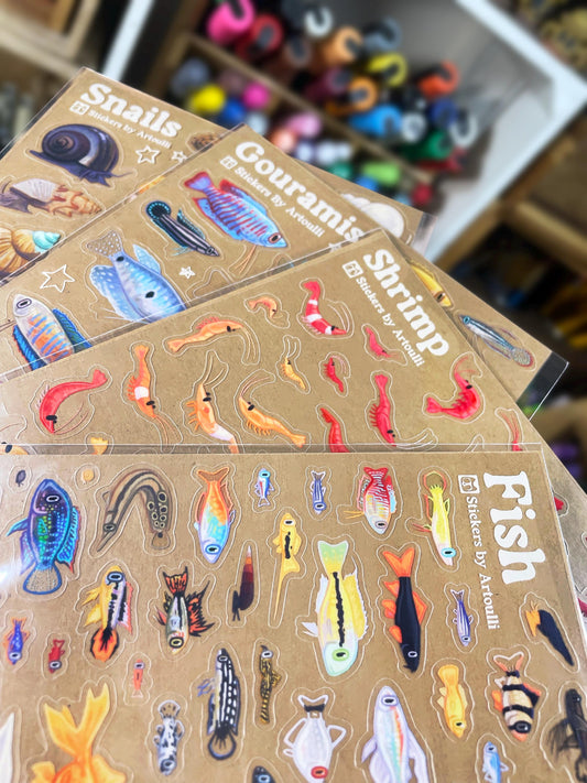 MULTIPACK Clear Aquarium Fish Sticker Sheets | 10 Pack Transparent Freshwater Stickers