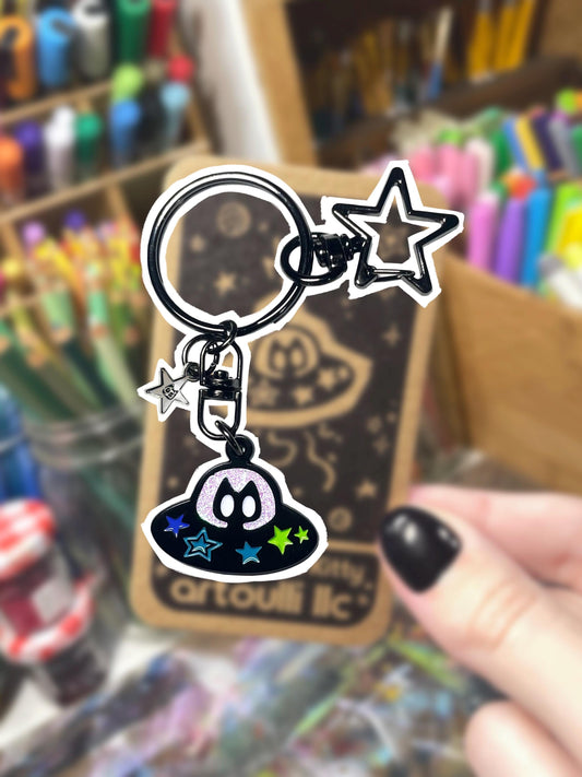 Flying Saucer Kitty Keychain